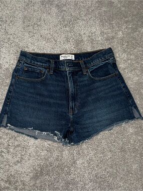 Abercrombie & Fitch Dark Blue Denim Cutoff Mom Short, High Rise, Curve Love
